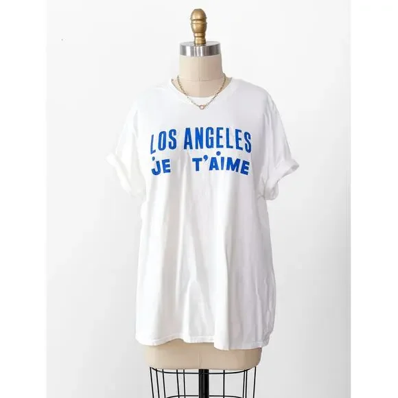 Clare V. Original Tee Los Angeles Je t’aime Graphic Shirt White Blue - Picture 2 of 9